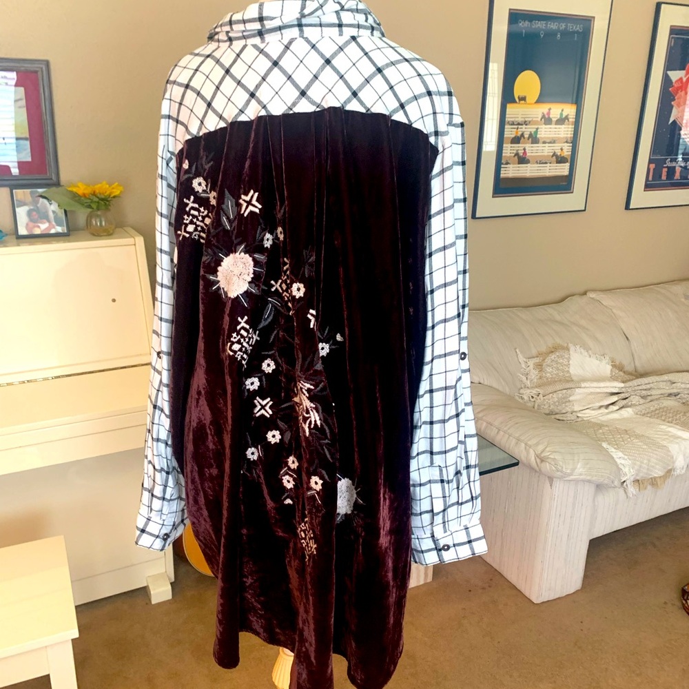 Velvet Back plaid shirt 3X